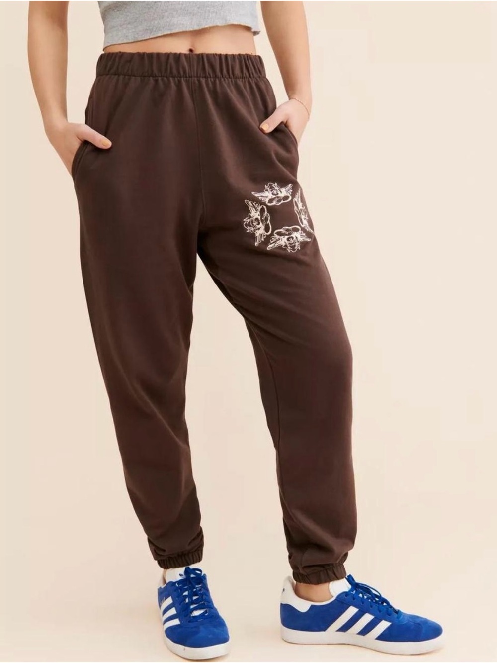 Boys Lie Embroidered Brown Graphic Jogger Pants